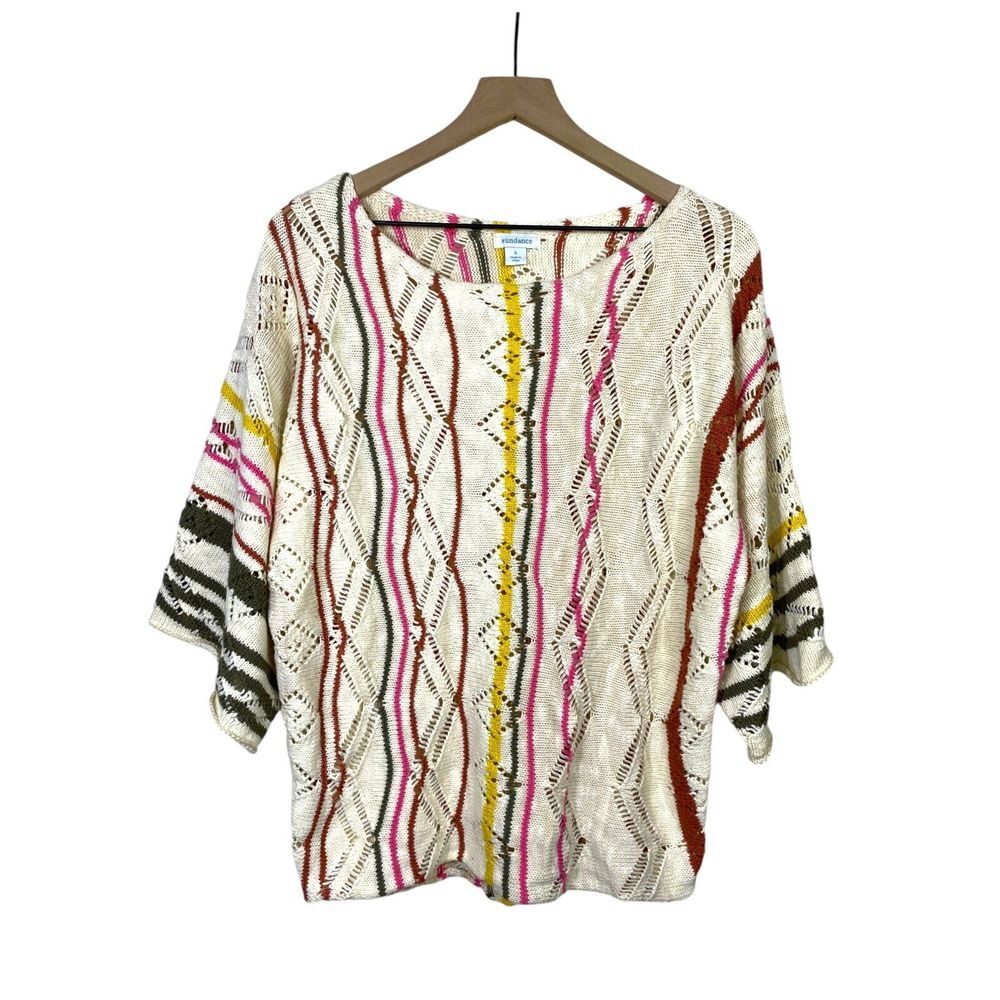 Sundance Sweater Womens Small‎ Open Knit Short Sleeve Pullover Colorful Crochet
